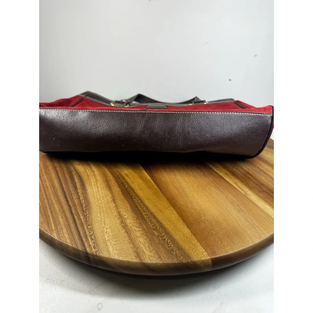Tommy Hilfiger Medium Size Suede Red ‎ Handbag Purse w/ Espresso Leather Accent